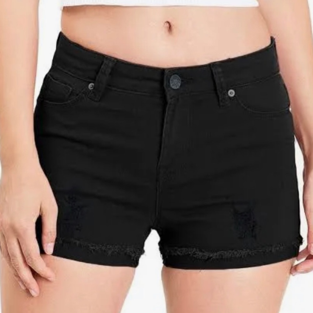Black celebrity pink distressed shorts